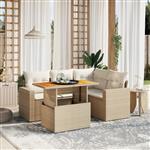 vidaXL 5-delige Loungeset met kussens poly rattan beige
