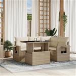vidaXL 5-delige Loungeset met kussens poly rattan beige