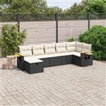 vidaXL 7-delige Loungeset met kussens poly rattan zwart