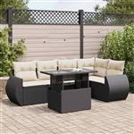 vidaXL 6-delige Loungeset met kussens poly rattan zwart