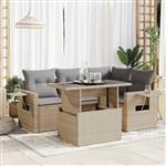 vidaXL 5-delige Loungeset met kussens poly rattan beige