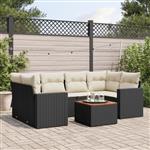 vidaXL 7-delige Loungeset met kussens poly rattan zwart