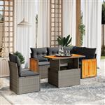 vidaXL 6-delige Loungeset met kussens poly rattan beige