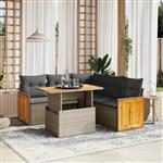 vidaXL 6-delige Loungeset met kussens poly rattan beige