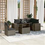 vidaXL 6-delige Loungeset met kussens poly rattan grijs