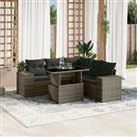 vidaXL 6-delige Loungeset met kussens poly rattan grijs