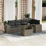 vidaXL 6-delige Loungeset met kussens poly rattan grijs