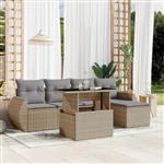 vidaXL 6-delige Loungeset met kussens poly rattan beige
