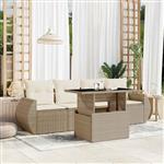 vidaXL 5-delige Loungeset met kussens poly rattan beige