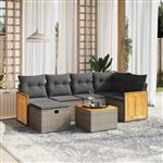 vidaXL 7-delige Loungeset met kussens poly rattan grijs