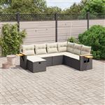 vidaXL 7-delige Loungeset met kussens poly rattan zwart