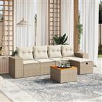 vidaXL 6-delige Loungeset met kussens poly rattan beige