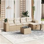 vidaXL 6-delige Loungeset met kussens poly rattan beige