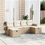 vidaXL 6-delige Loungeset met kussens poly rattan beige