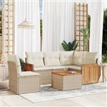 vidaXL 6-delige Loungeset met kussens poly rattan beige