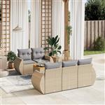 vidaXL 6-delige Loungeset met kussens poly rattan beige