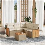 vidaXL 6-delige Loungeset met kussens poly rattan beige