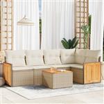 vidaXL 6-delige Loungeset met kussens poly rattan beige