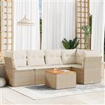 vidaXL 6-delige Loungeset met kussens poly rattan beige