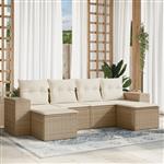vidaXL 6-delige Loungeset met kussens poly rattan beige