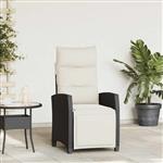 vidaXL Verstelbare tuinstoel met bijzettafel poly rattan zwart