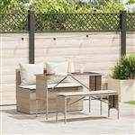 vidaXL 3-delige Tuinset met kussens poly rattan beige