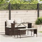 vidaXL 3-delige Tuinset met kussens poly rattan bruin