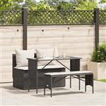 vidaXL 3-delige Tuinset met kussens poly rattan zwart