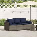 vidaXL Tuinbank 3-zits met kussens poly rattan grijs
