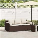 vidaXL Tuinbank 3-zits met kussens poly rattan bruin