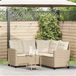 vidaXL Tuinbank met tafel en kussens L-vormig beige poly rattan