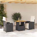 vidaXL 3-delige Tuinset met kussens poly rattan zwart