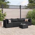 vidaXL 5-delige Loungeset met kussens poly rattan zwart