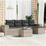 vidaXL 6-delige Loungeset met kussens poly rattan lichtgrijs