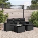 vidaXL 5-delige Loungeset met kussens poly rattan zwart