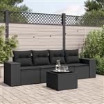 vidaXL 5-delige Loungeset met kussens poly rattan zwart