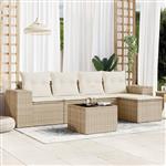 vidaXL 6-delige Loungeset met kussens poly rattan beige