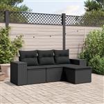 vidaXL 4-delige Loungeset met kussens poly rattan zwart