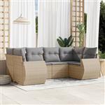 vidaXL 6-delige Loungeset met kussens poly rattan beige
