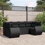 vidaXL 6-delige Loungeset met kussens poly rattan zwart