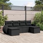 vidaXL 6-delige Loungeset met kussens poly rattan zwart