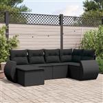 vidaXL 6-delige Loungeset met kussens poly rattan zwart
