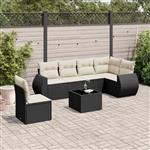vidaXL 7-delige Loungeset met kussens poly rattan zwart