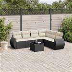 vidaXL 7-delige Loungeset met kussens poly rattan zwart