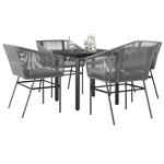 vidaXL 5-delige Tuinset met kussens poly rattan glas grijs