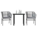 vidaXL 3-delige Tuinset met kussens poly rattan glas grijs