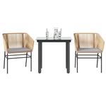 vidaXL 3-delige Tuinset met kussens poly rattan glas bruin