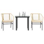 vidaXL 3-delige Tuinset met kussens poly rattan glas bruin