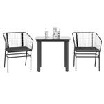 vidaXL 3-delige Tuinset met kussens poly rattan glas zwart