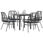 vidaXL 5-delige Tuinset met kussens poly rattan glas zwart